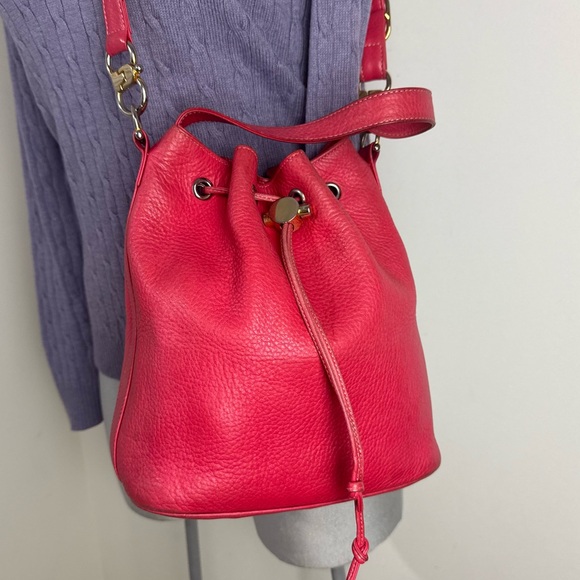 Vintage Hot Pink Genuine Leather Shoulder Bucket Hobo Bag - Picture 3 of 8